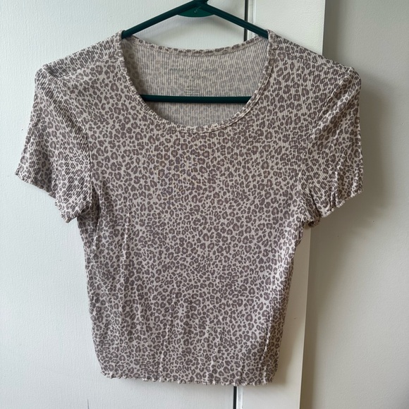 American Eagle Outfitters Tan and Brown Fitted Short Sleeve Tee - Picture 1 of 3